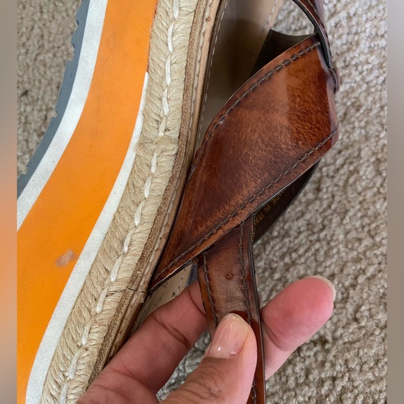 Prada Size 38 Wedge Brown Leather Sandals - Picture 6 of 12